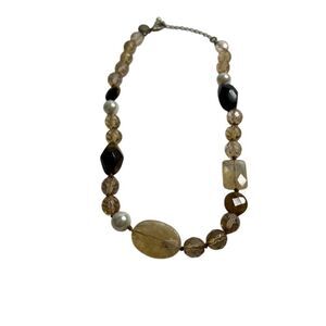 White House Black Market Smoky Quartz Art Glass Beaded Necklace